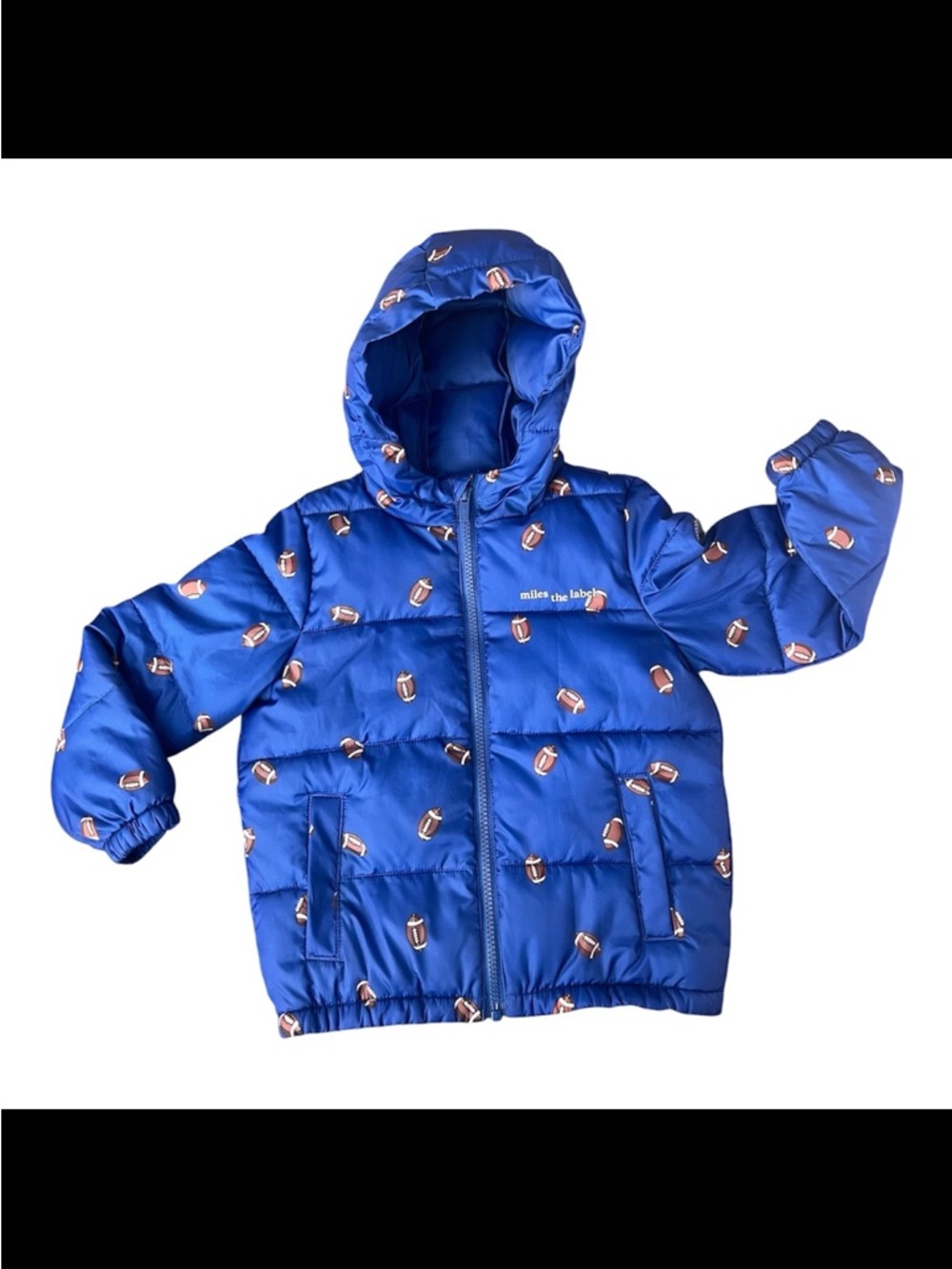 Miles the Label Toddler Boys Football Print Hooded Puffer Jacket Blue 4T